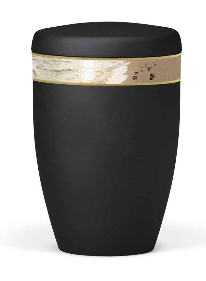 Tierurne Tierpfötchen am Strand