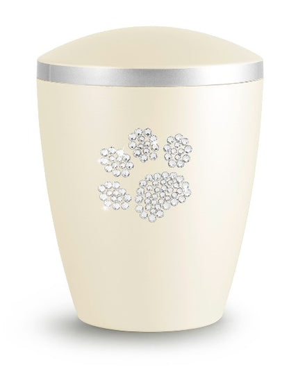 Tierurne aus Naturstoff mit Kristallpfote in Champagner