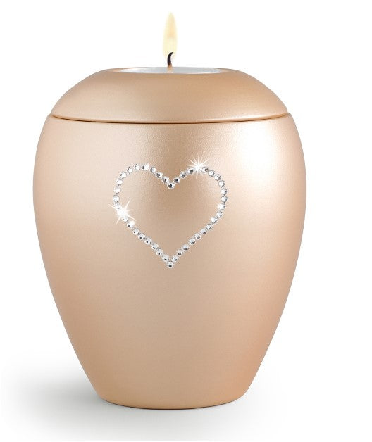 Tierurne Edition Crystal mit Kristallherz und Gedenklicht in Apricot