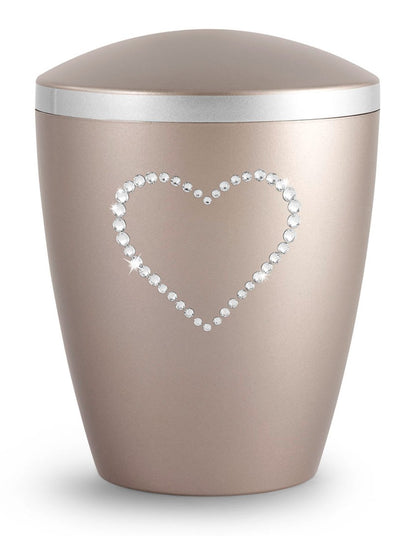 Tierurne aus Naturstoff mit Kristall-Herz in Fumé
