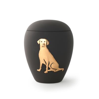 Tierurne aus Keramik mit goldener Hundeshilhouette in graphit