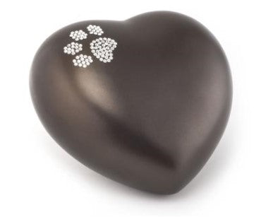 Tierurne Herzform mit Kristallpfote in Chocolat