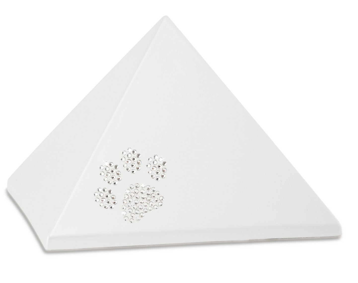 Tierurne Pyramide Keramik mit Pfote aus Swarovskikristallen in apricot