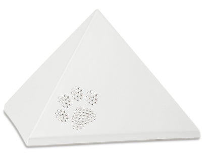 Tierurne Pyramide Keramik mit Pfote aus Swarovskikristallen in apricot