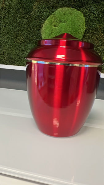 Tierurne mit Goldband und Zierhaube – 2,0 Liter / rot