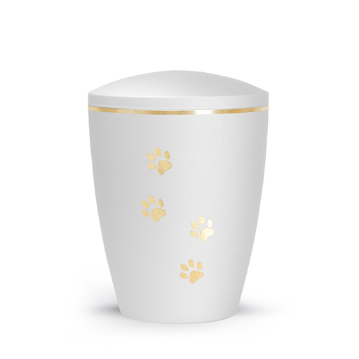 Tierurne Patas de oro mit goldenen Pfötchen in Weiß