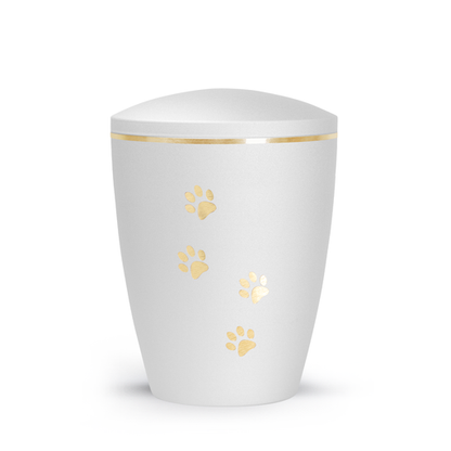 Tierurne Patas de oro mit goldenen Pfötchen in Weiß