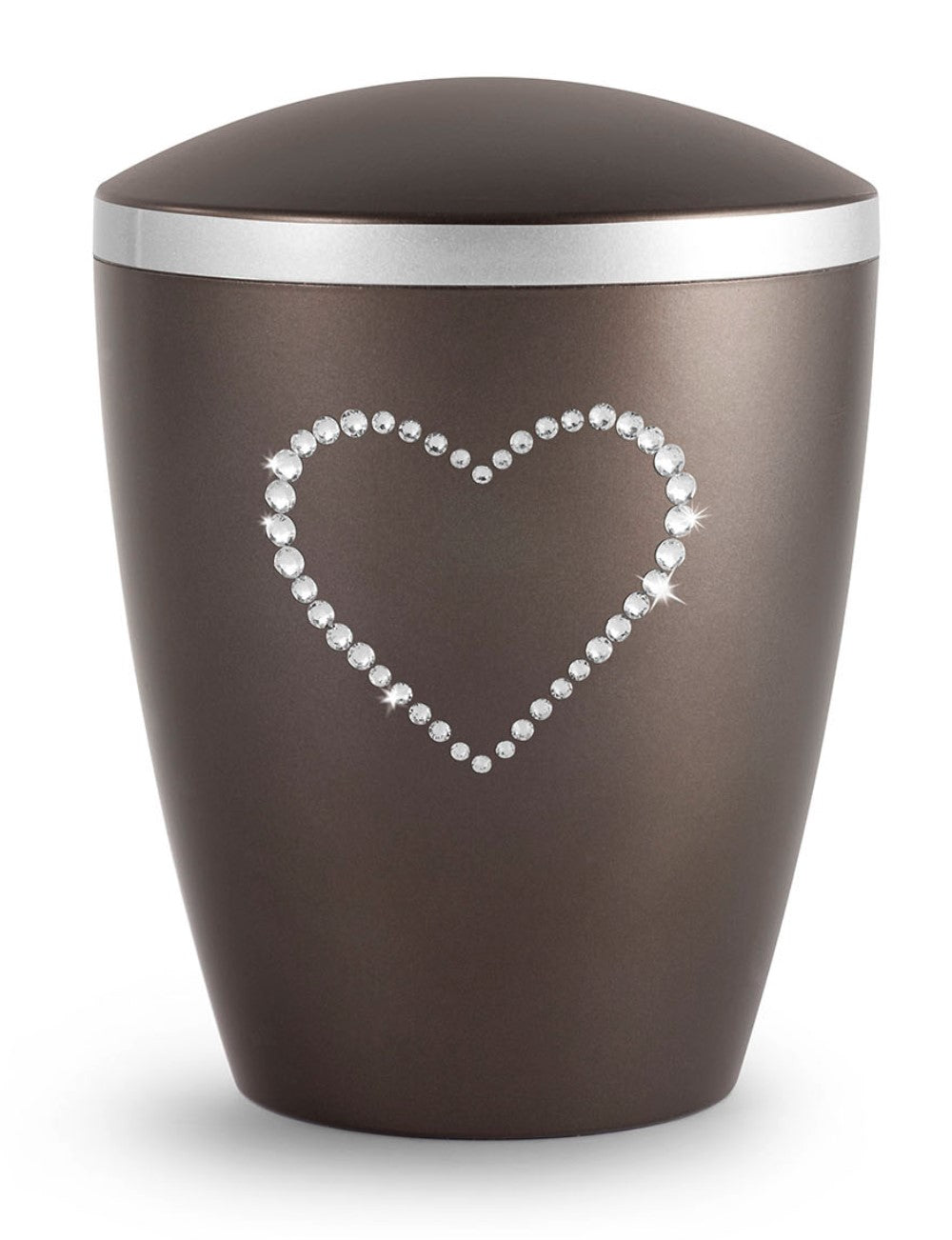 Tierurne aus Naturstoff mit Kristall-Herz in chocolat