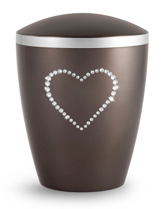 Tierurne aus Naturstoff mit Kristall-Herz in chocolat