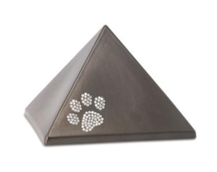 Tierurne Pyramide Keramik mit Pfote aus Swarovskikristallen in chocolat