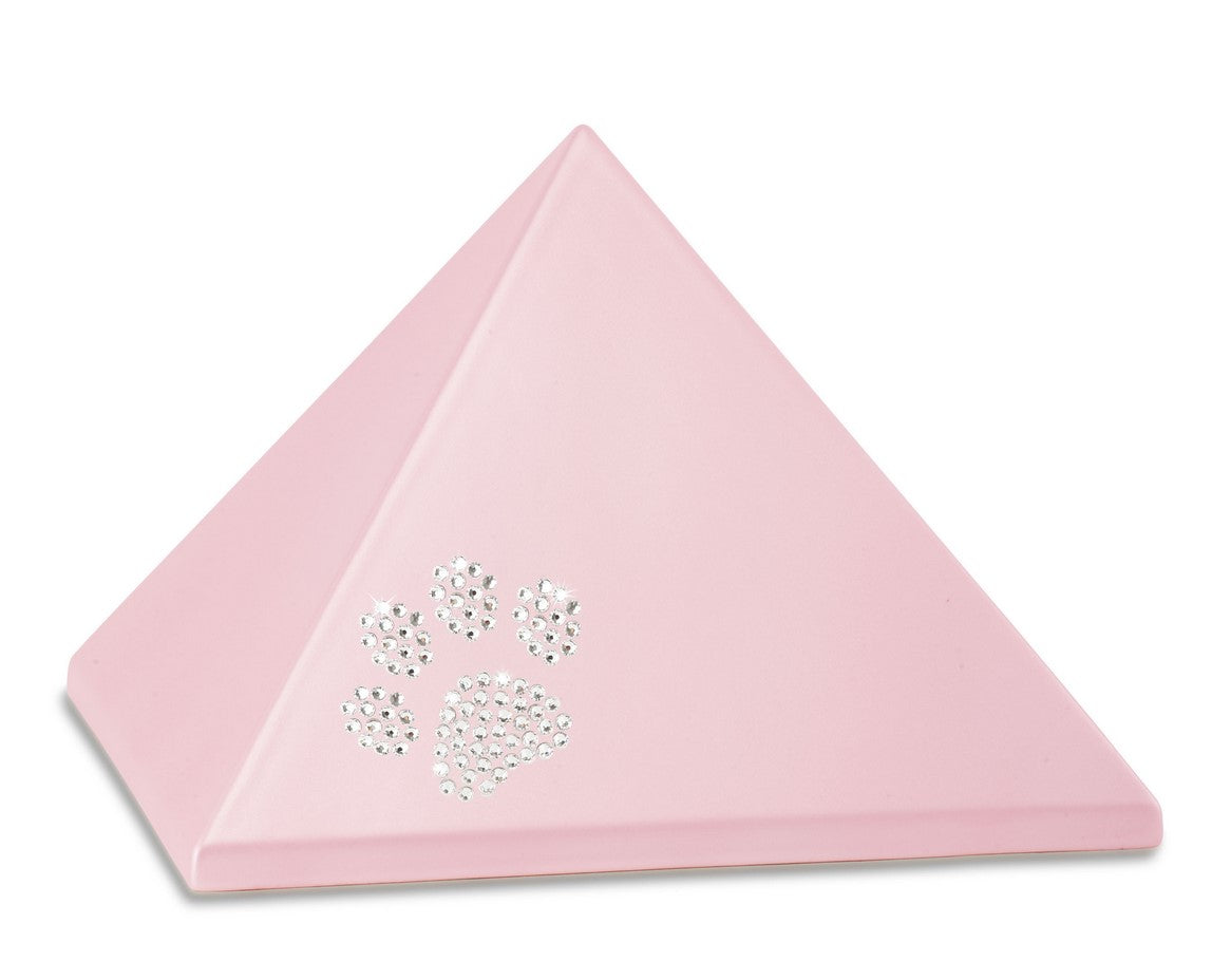 Tierurne Pyramide Keramik mit Pfote aus Swarovskikristallen in rosé