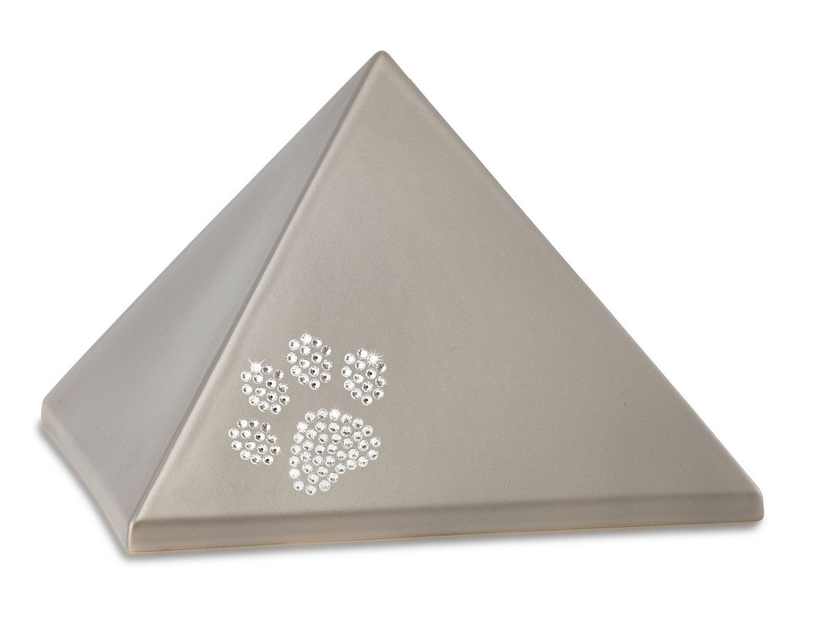 Tierurne Pyramide Keramik mit Pfote aus Swarovskikristallen in fumé