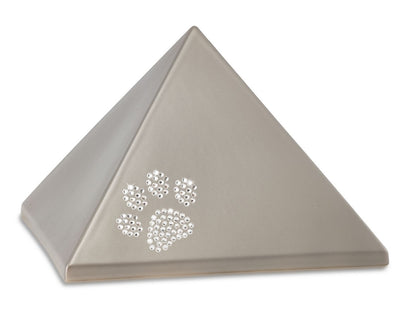 Tierurne Pyramide Keramik mit Pfote aus Swarovskikristallen in fumé