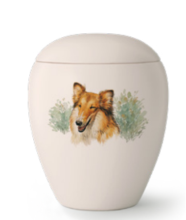 Tierurne mit Abbild eines Collies