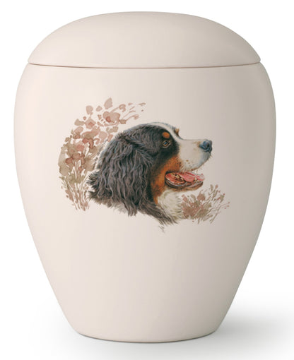 Tierurne mit Abbild eines Berner Sennenhundes