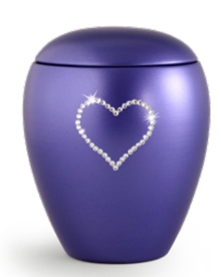Tierurne Crystal mit Herz aus Kristallen in Violett
