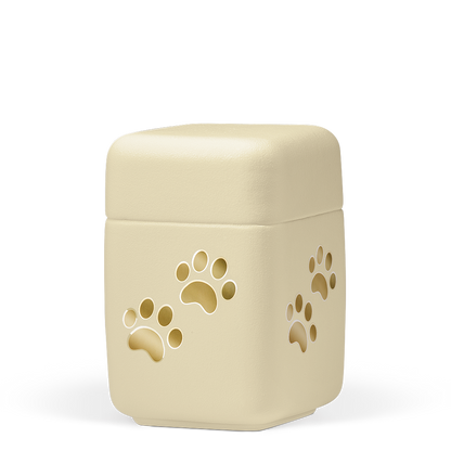 Tierurne Keramik quadratisch mit Goldpfötchen beige