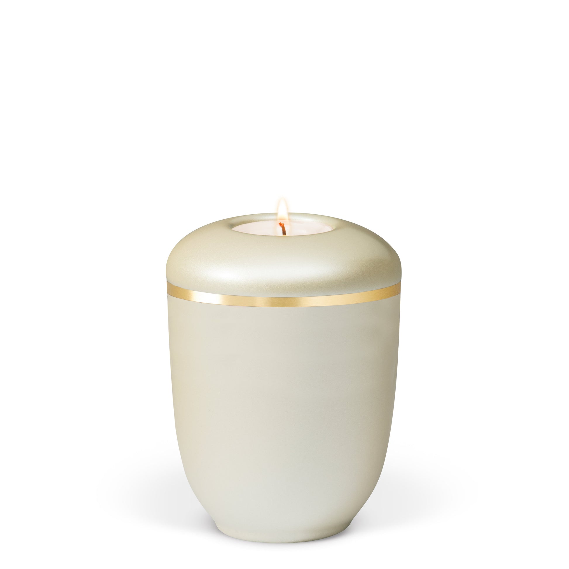 Tierurne aus Keramik mit Golstreifen in Creme
