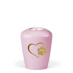 Tierurne aus Keramik mit Gedenklicht und Herzpfotenmotiv 0,5 Ltr. – rosé