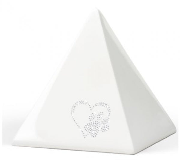 Tierurne Pyramidenform mit Herz-Pfote aus Kristallen