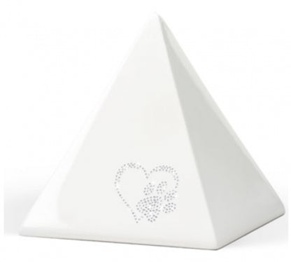 Tierurne Pyramidenform mit Herz-Pfote aus Kristallen
