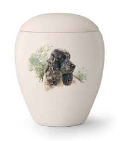 Tierurne mit Abbild eines Cocker Spaniels