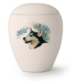 Tierurne mit Abbild eines Huskys
