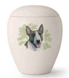 Tierurne mit Abbild eines Bull Terriers