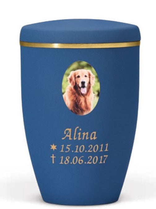 Tierurne modern aus Kupfer gebürstet mit Silberband 3 Größen
