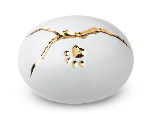Tierurne Kintsugi in Weiß