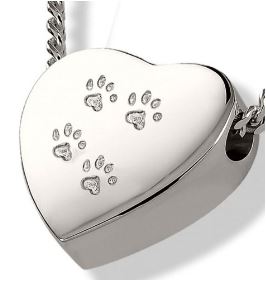 Ascheschmuck Herz mit Pfotenabdruck in Sterlingsilber