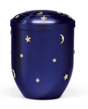 Tierurne aus Kupfer Sonne-Mond-Sterne in blau