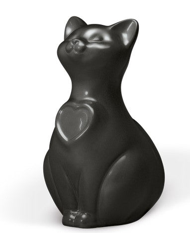 Tierurne sitzende Porzellankatze glasiert in schwarz