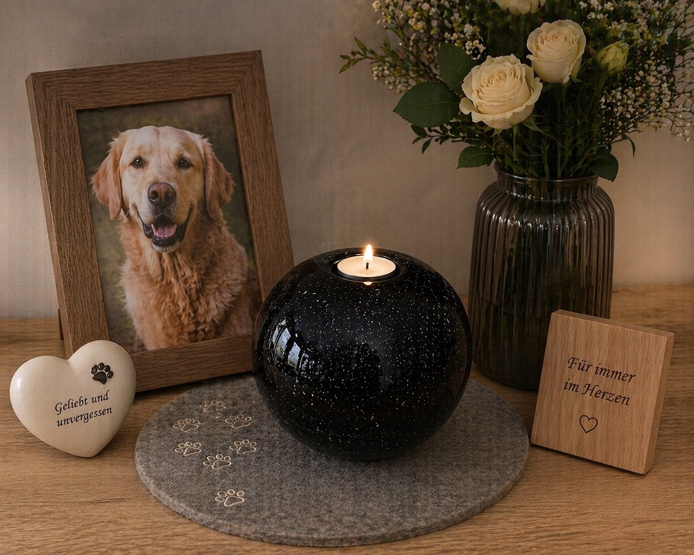 Tierurne Kugel Effektschwarz Gedenkplatz