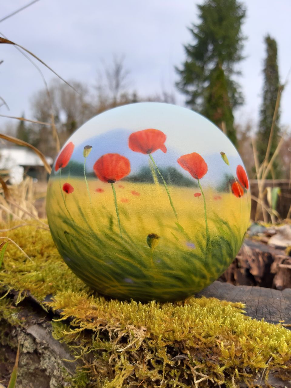 Tierurne Kugel mit Mohnlandschaft 0,5 Ltr.