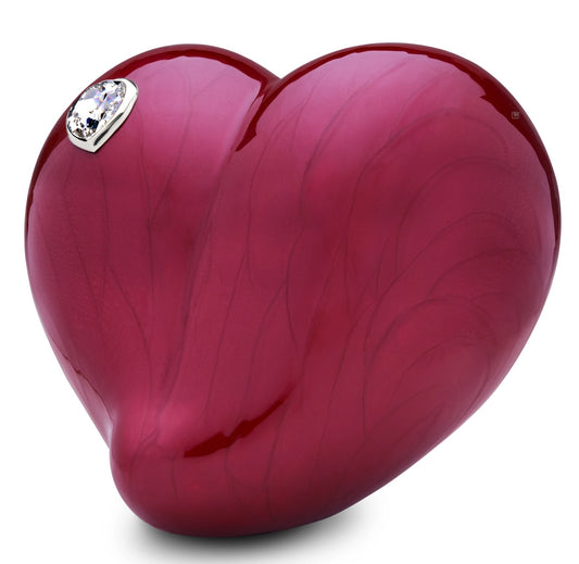 Tierurne in Herzform mit Swarovskistein in rot
