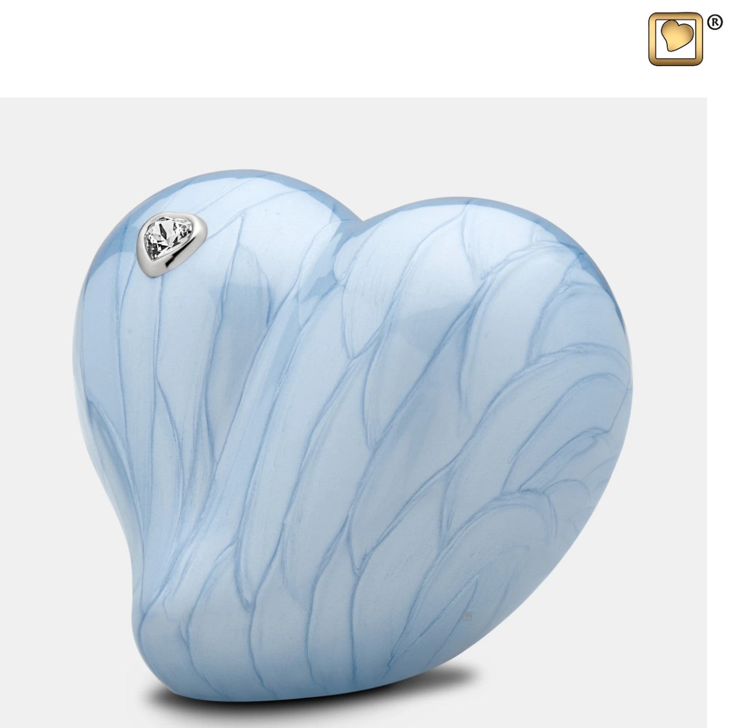 Tierurne in Herzform mit Swarovskistein in blau