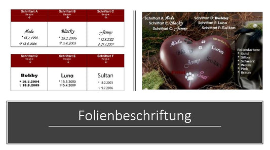 Folienbeschriftung für Tierurnen