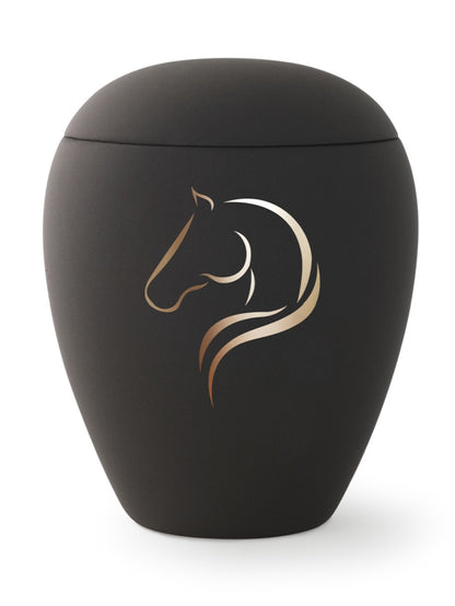 Pferdeurne samtene Keramik mit goldener Silhouette 1,5 Ltr.