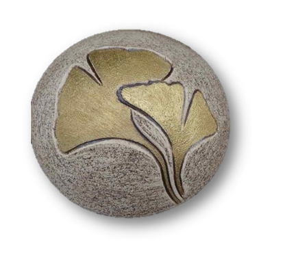 Tierurne Diskus Ginkgo creme mit goldenem Gingko
