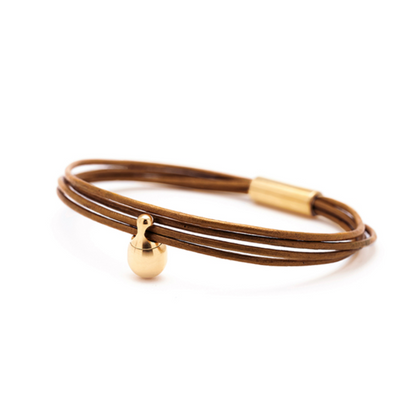 Ascheschmuck Lederarmband von Tadblu Serie "Charm" – S - 15.0 bis 16.9 cm / cognacfarbig vergoldet