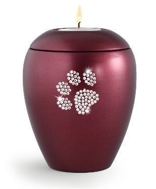 Tierurne Keramik Edition Crystal mit Kristallpfote in bordeaux