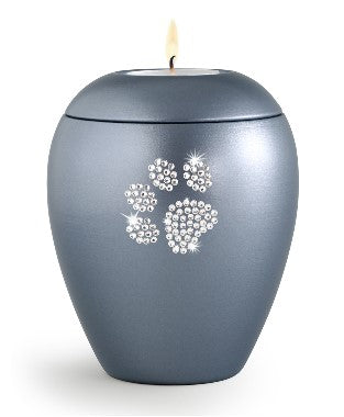 Tierurne Keramik Edition Crystal mit Kristallpfote in stahlgrau