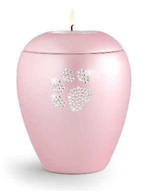 Tierurne Keramik Edition Crystal mit Kristallpfote in rose