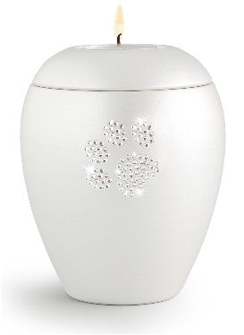 Tierurne Keramik Edition Crystal mit Kristallpfote in weiß