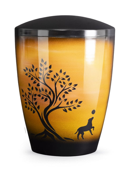 Tierurne Airbrush Hund mit Baum